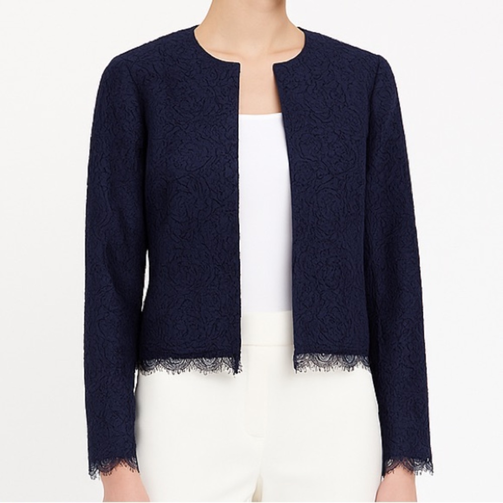 RW&CO. Navy Blue Tailored Blazer with Lace Trim sz 4